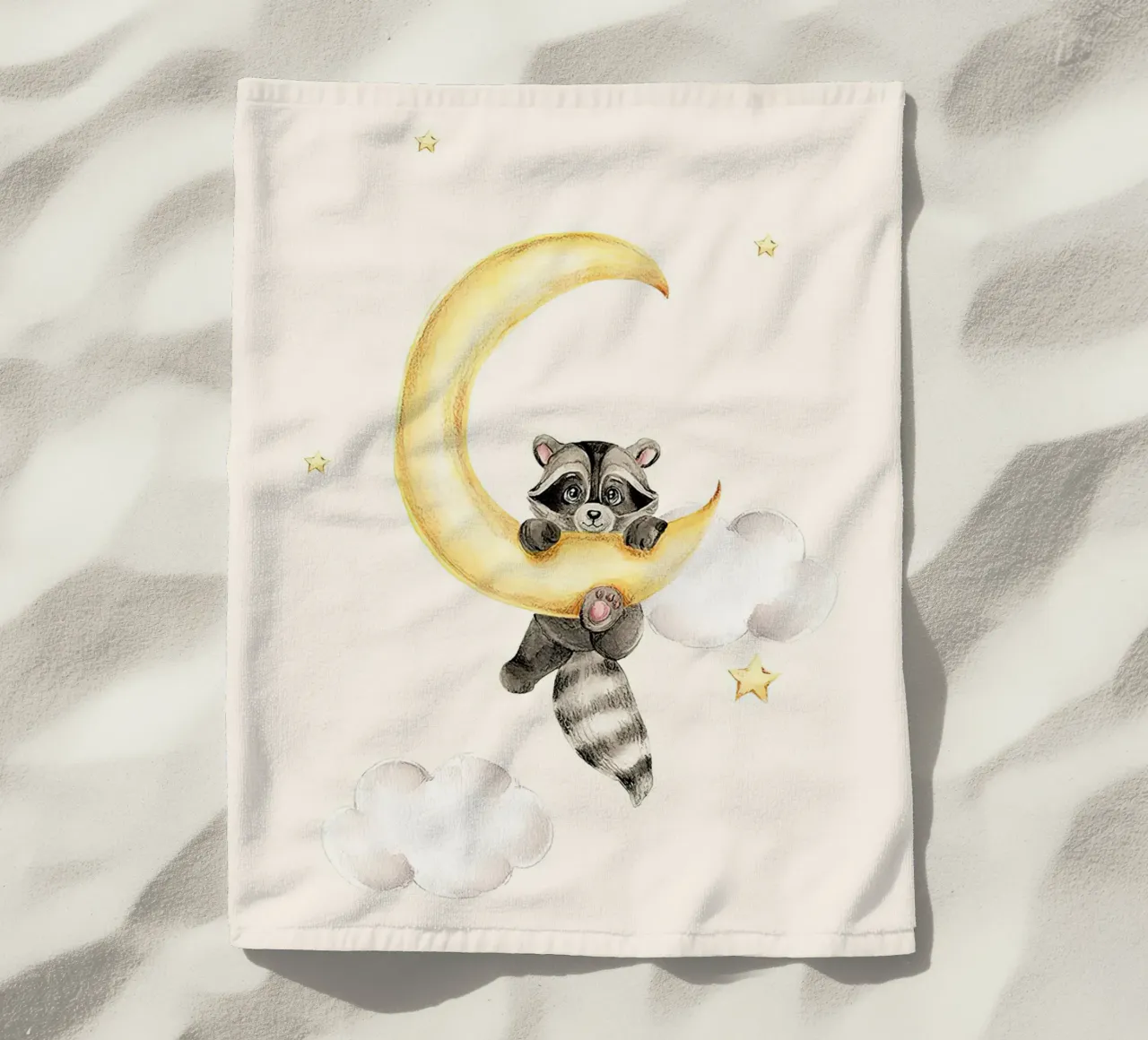 Procione e Luna telo mare da Emil Art Studio