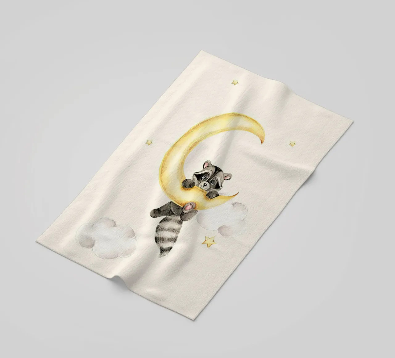 Procione e Luna telo mare da Emil Art Studio