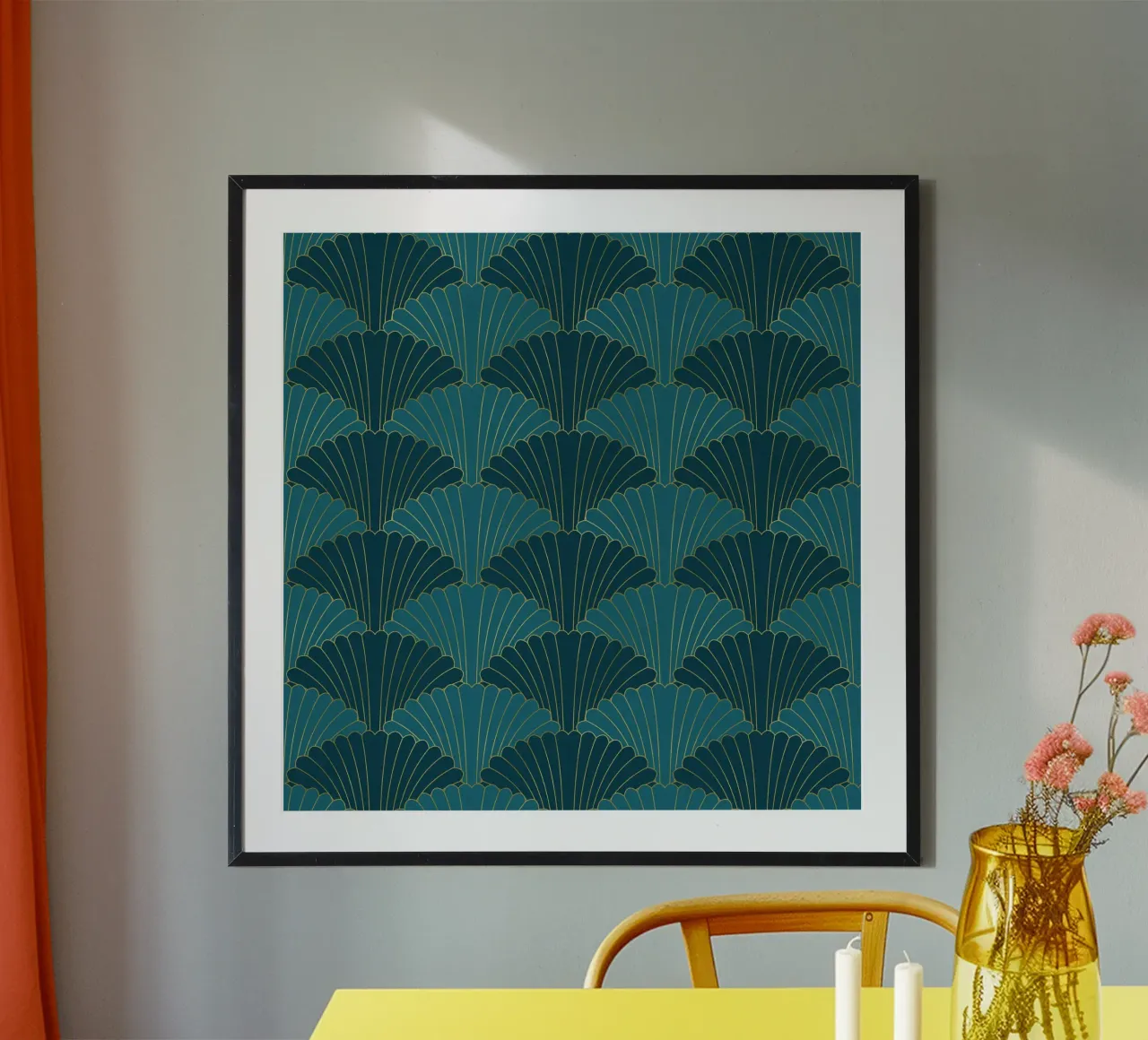 Sogno con motivo Art Déco nei colori dell'autunno e dell'inverno poster con telaio in legno da CalliLetters