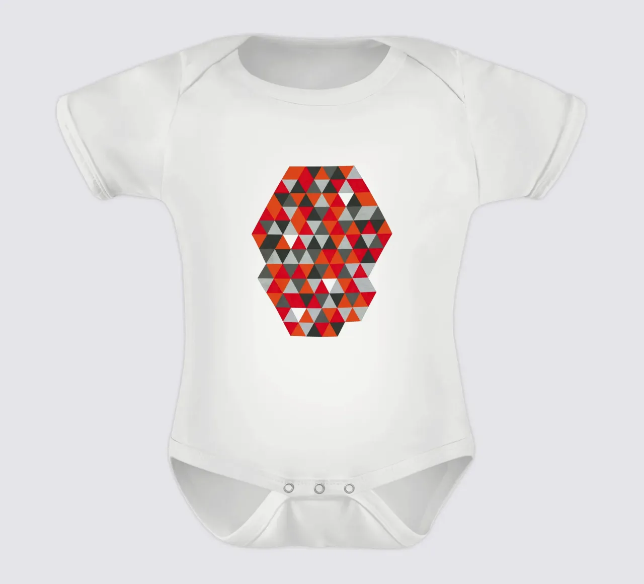 Red and Gray Geometric Triangle Pattern short-sleeve baby romper by Petra Lang - Design