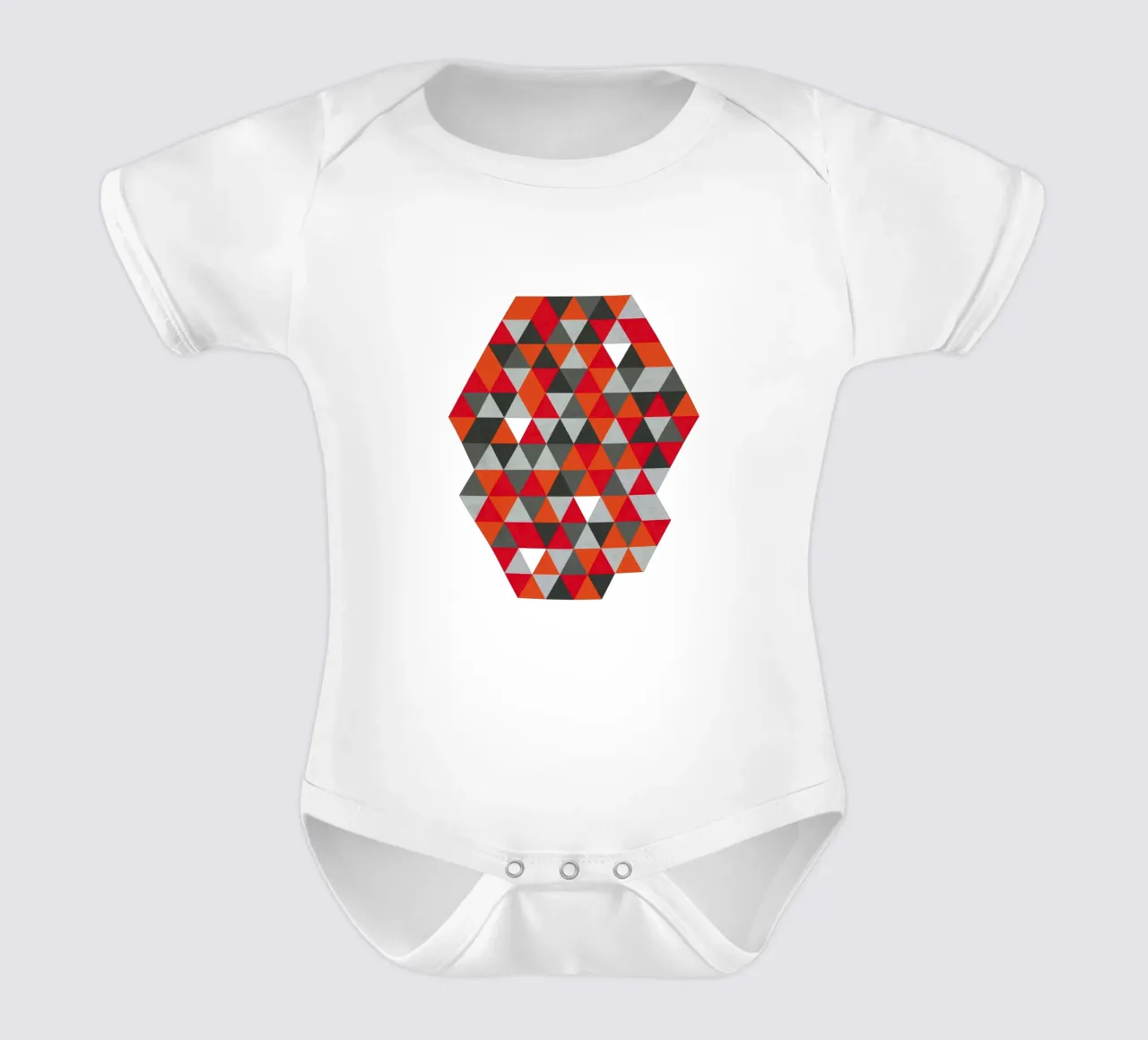 Red and Gray Geometric Triangle Pattern short-sleeve baby romper by Petra Lang - Design