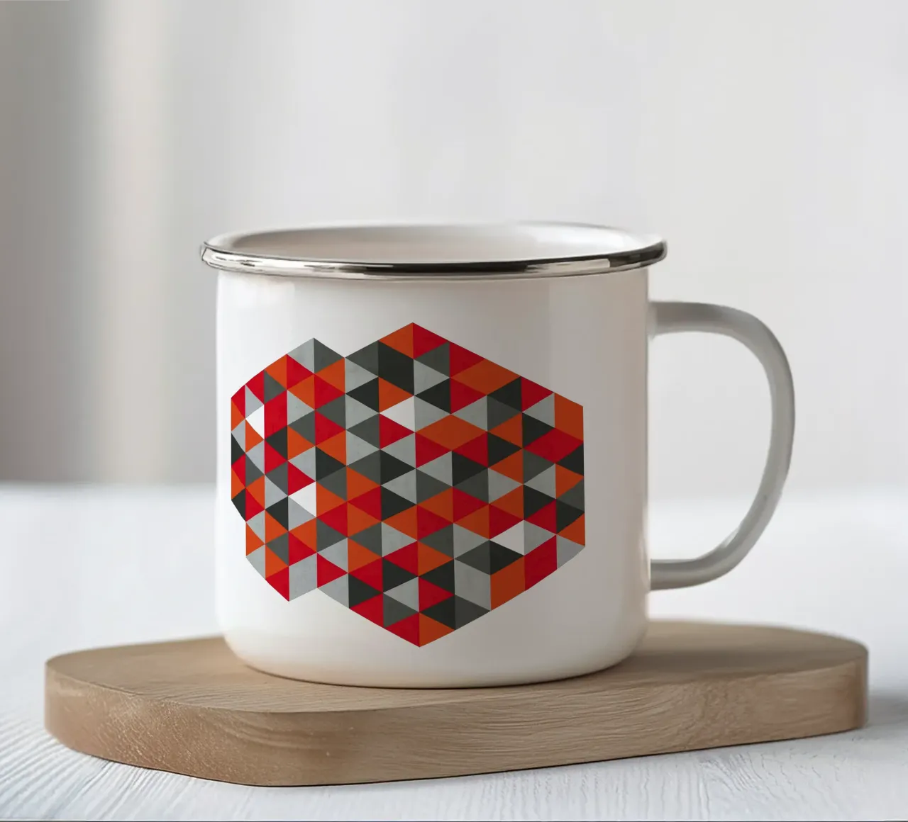 Red and Gray Geometric Triangle Pattern enamel mug by Petra Lang - Design