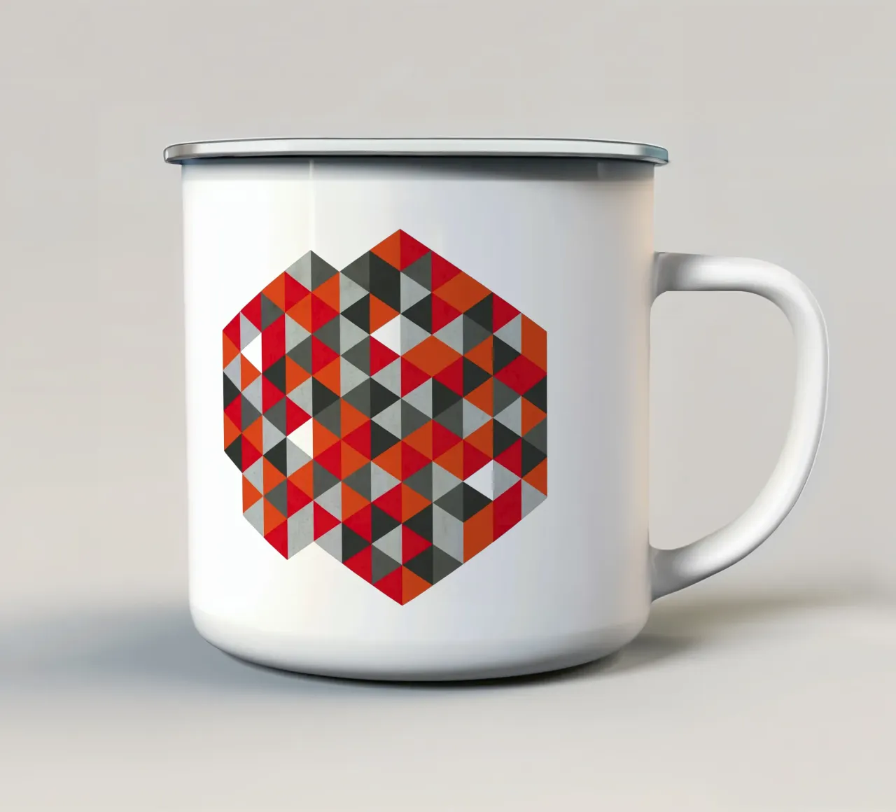Red and Gray Geometric Triangle Pattern enamel mug by Petra Lang - Design