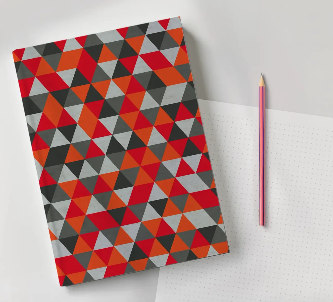Red and Gray Geometric Triangle Pattern notebook by Petra Lang - Design