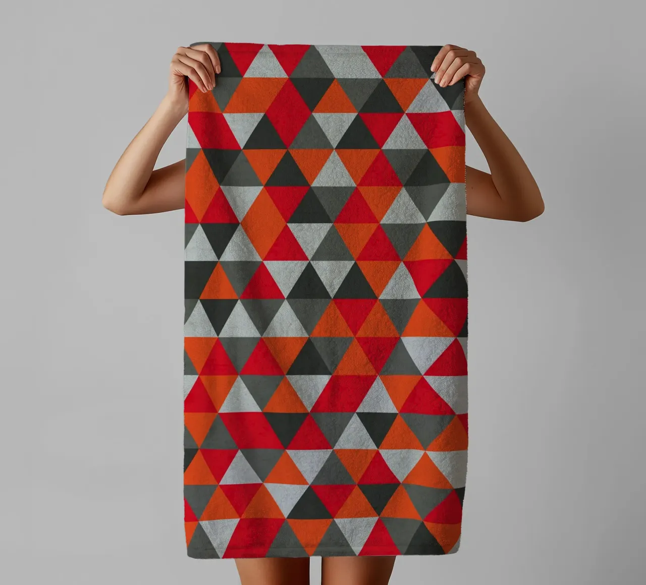 Red and Gray Geometric Triangle Pattern towel by Petra Lang - Design