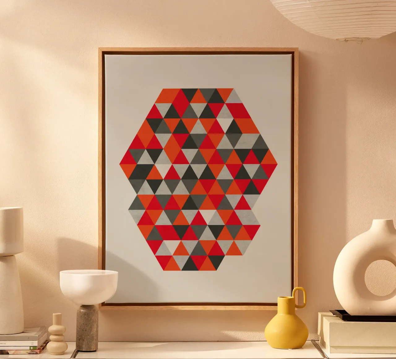 Red and Gray Geometric Triangle Pattern canvas by Petra Lang - Design
