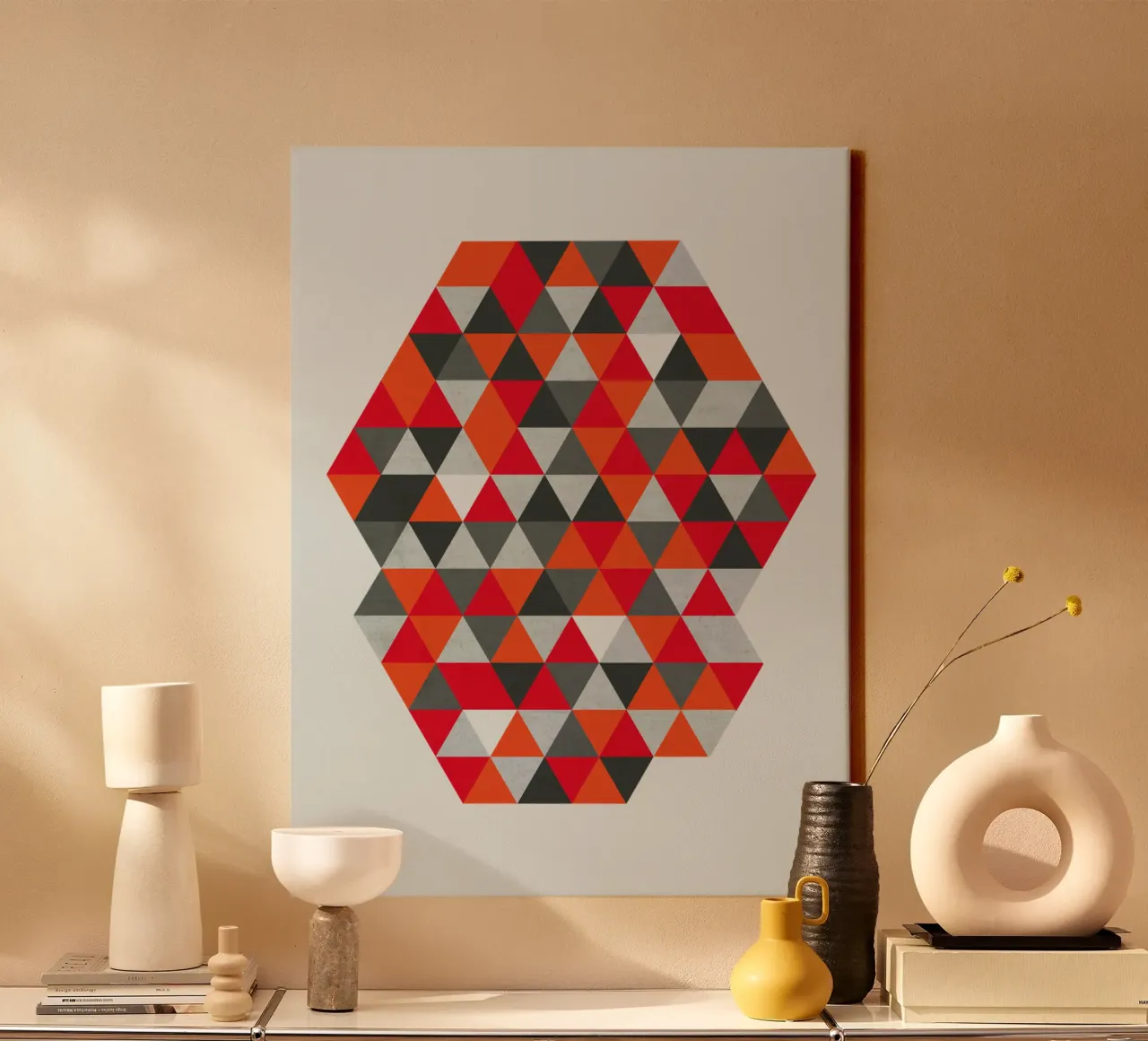 Red and Gray Geometric Triangle Pattern canvas by Petra Lang - Design