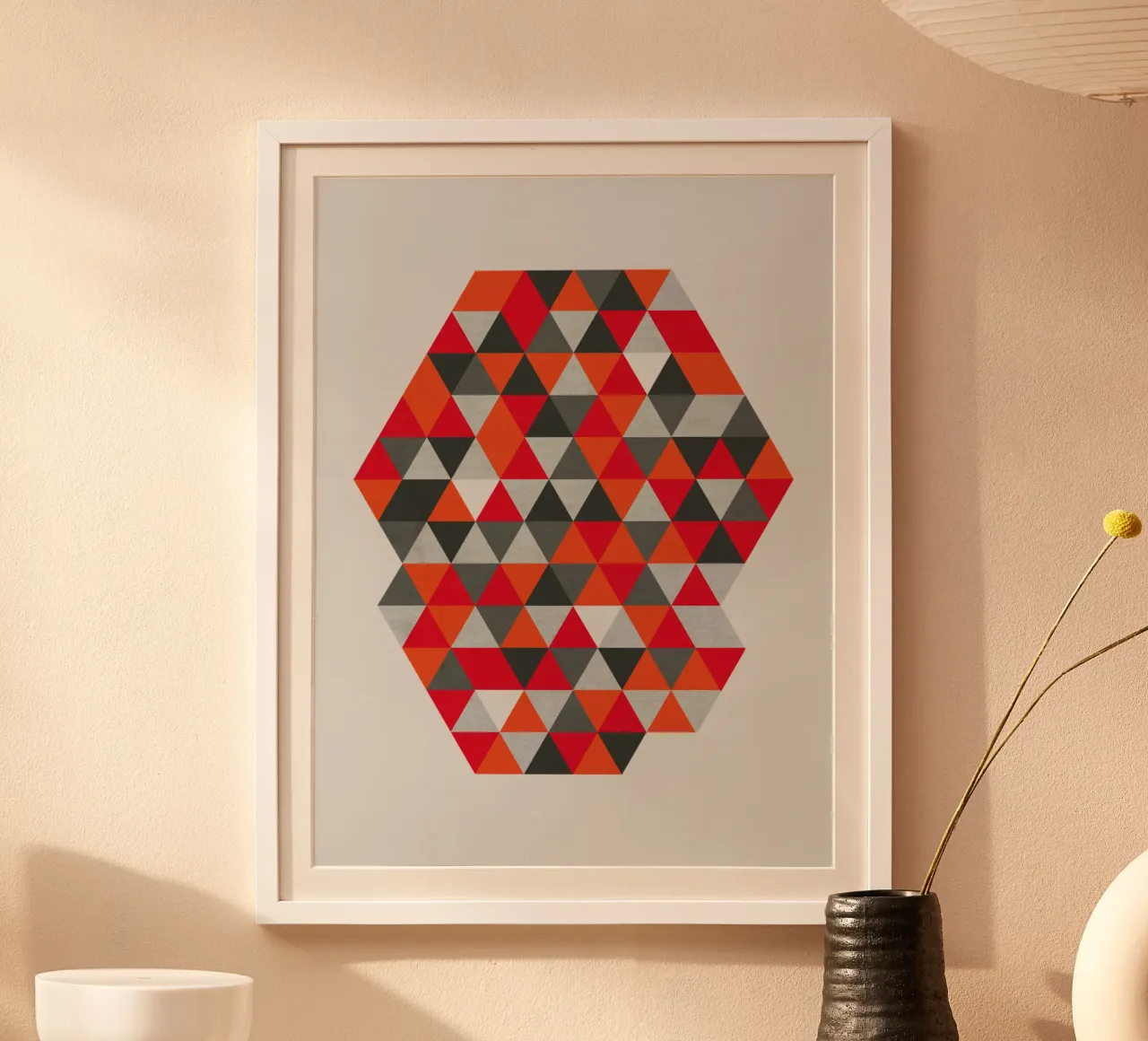Red and Gray Geometric Triangle Pattern hahnemühle by Petra Lang - Design