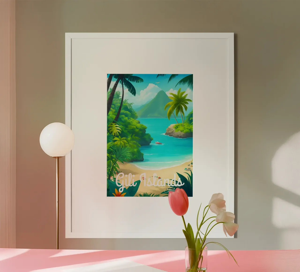Isole Gili Indonesia Scena di spiaggia tropicale poster da Charnwood Prints
