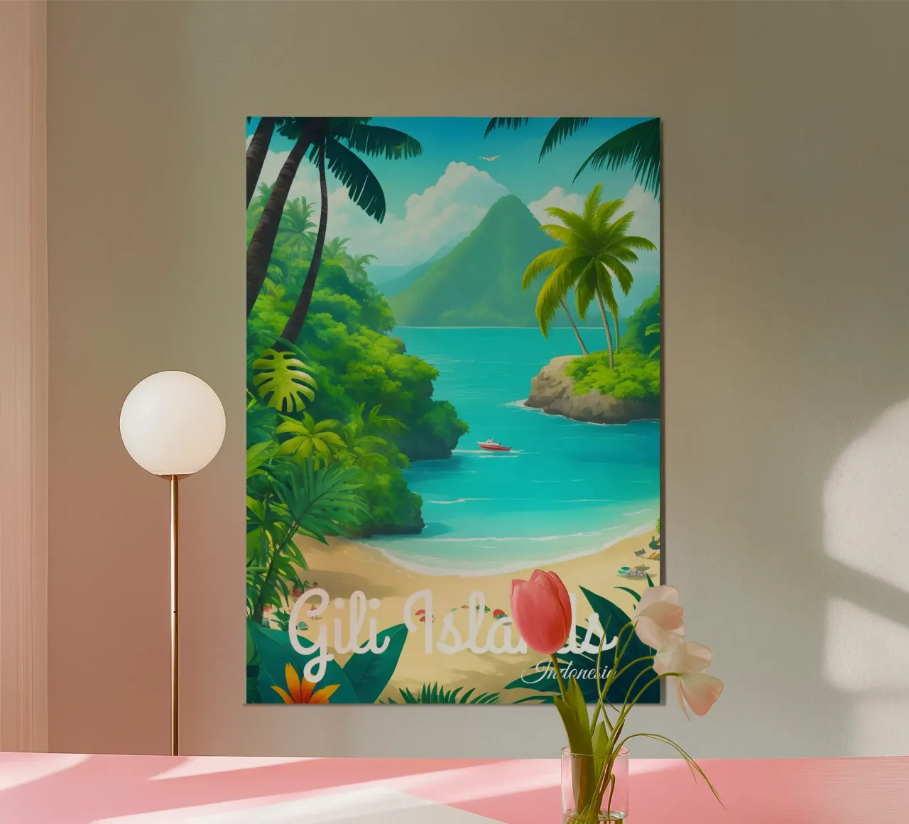 Isole Gili Indonesia Scena di spiaggia tropicale poster da Charnwood Prints