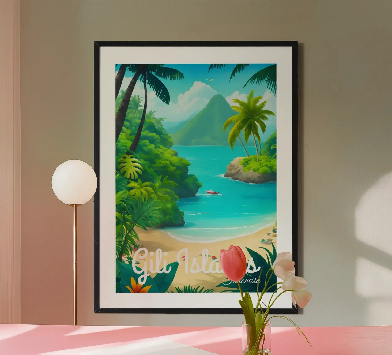 Isole Gili Indonesia Scena di spiaggia tropicale poster da Charnwood Prints