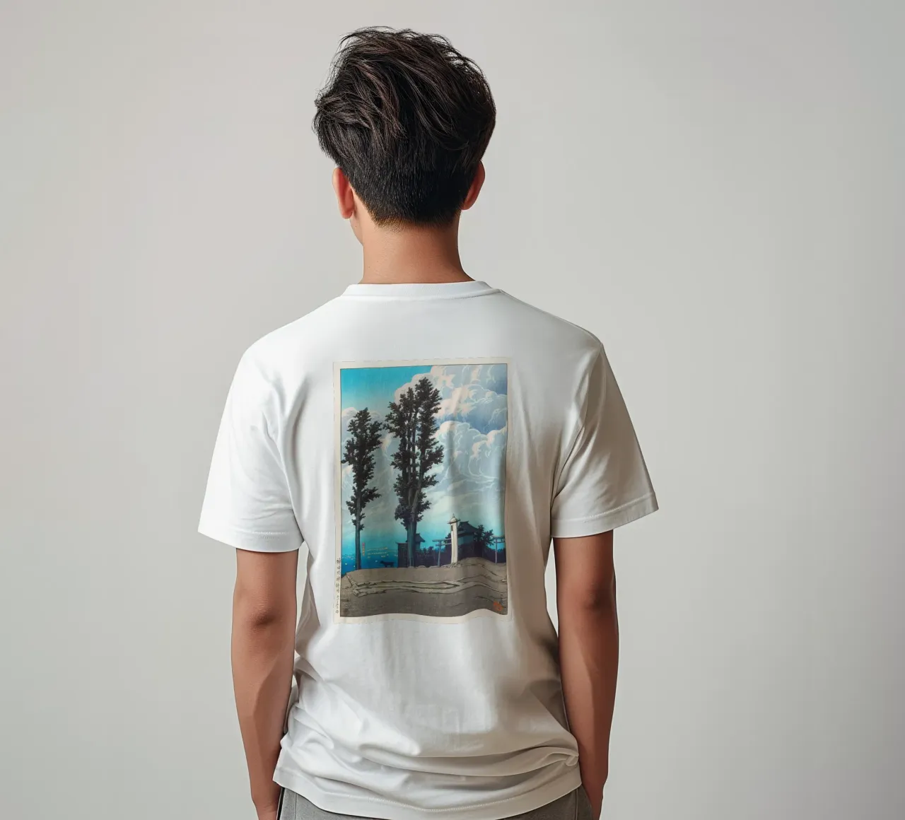 Kanda Myōjin Shrine Ground by Kawase Hasui t-shirt da Chérie Prints