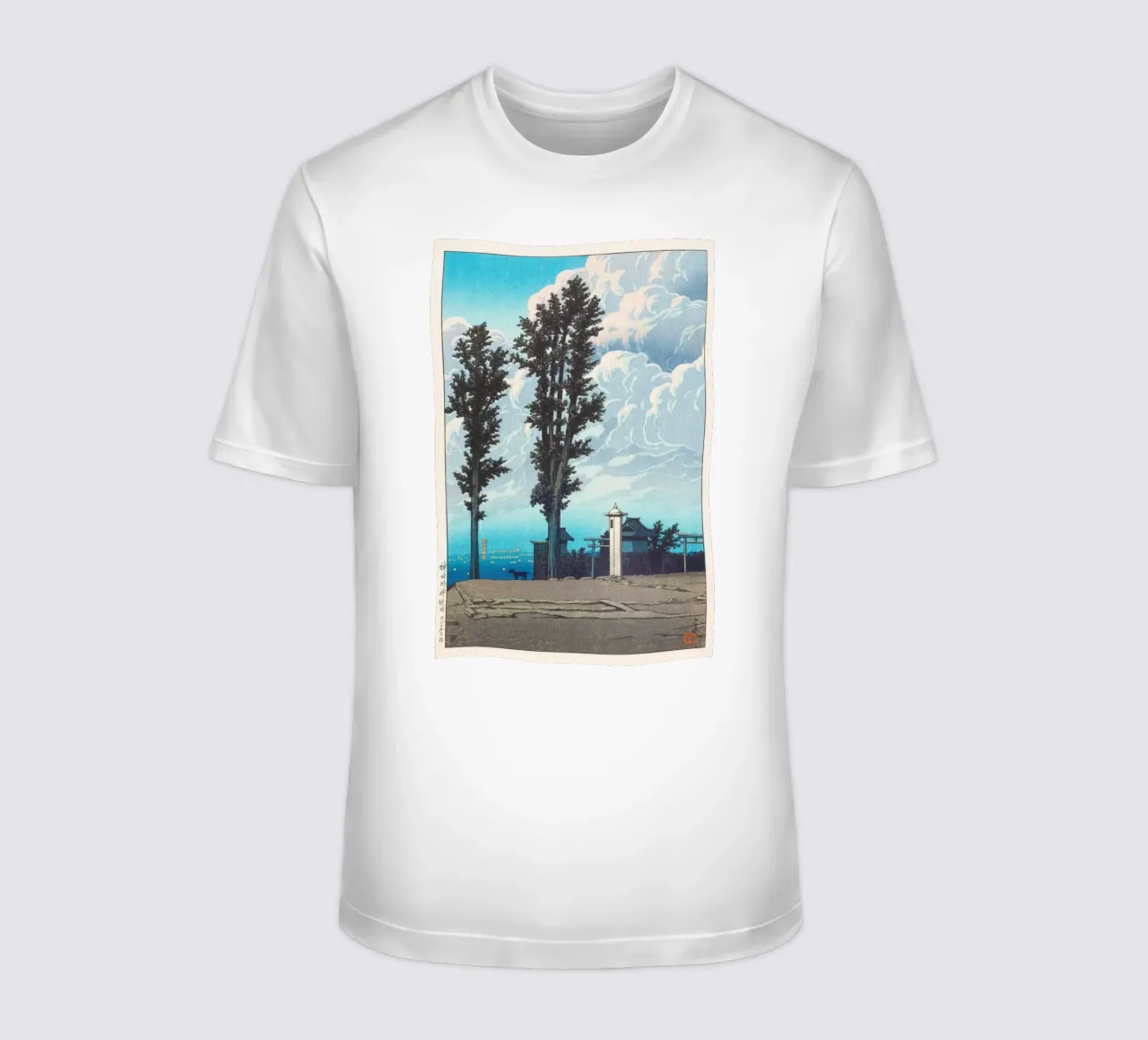 Kanda Myōjin Shrine Ground by Kawase Hasui t-shirt da Chérie Prints