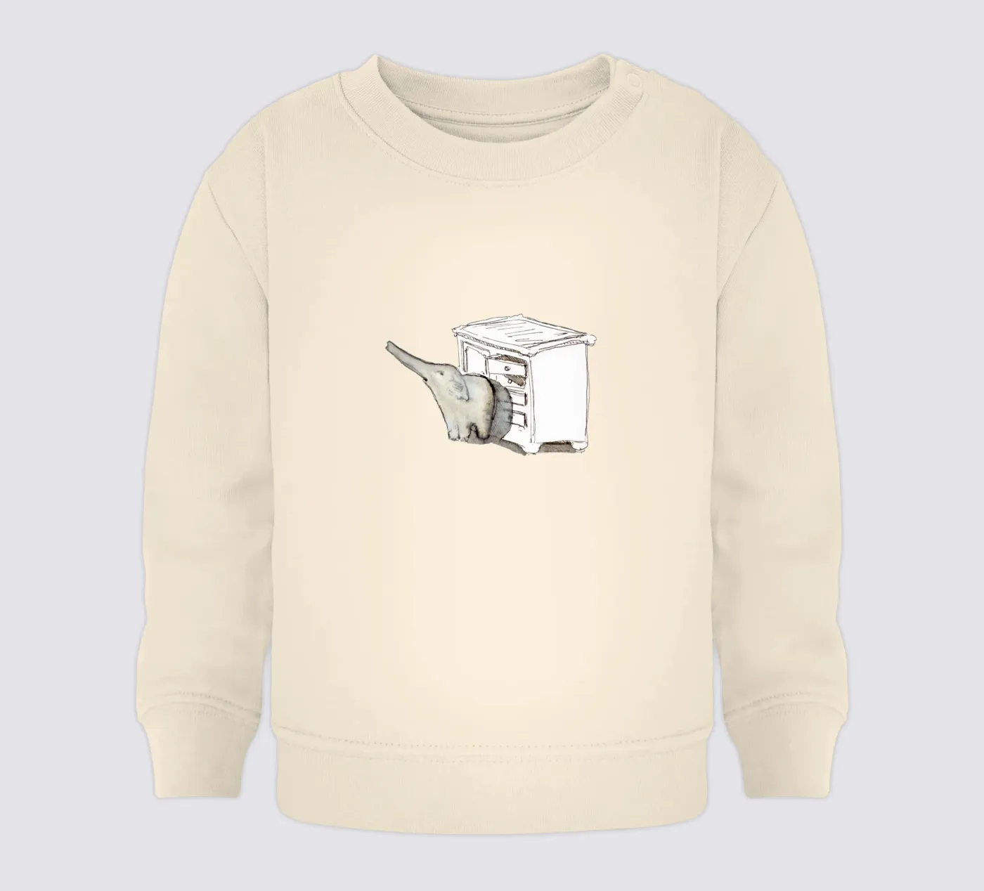 little elephant in front of the wardrobe baby sweatshirt by dieseinen