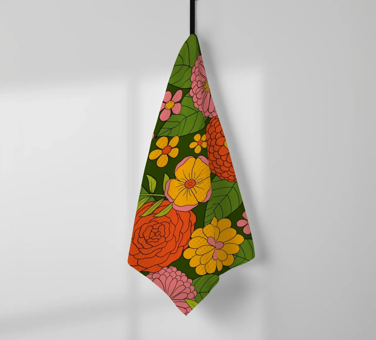 Mauve Orange Jaune Fleurs Retro 60s torchon de Timeless moderna