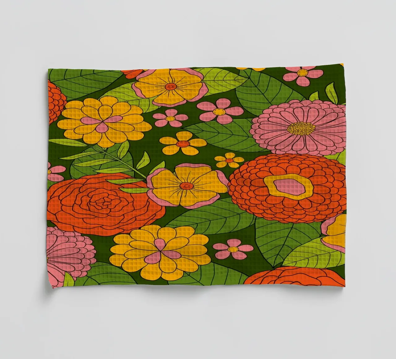 Mauve Orange Jaune Fleurs Retro 60s torchon de Timeless moderna