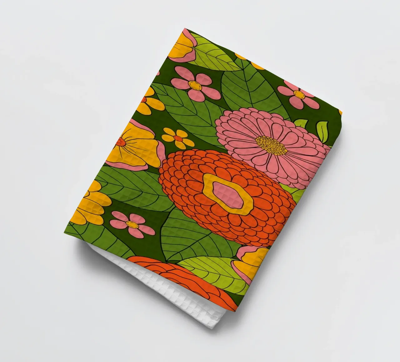 Mauve Orange Jaune Fleurs Retro 60s torchon de Timeless moderna