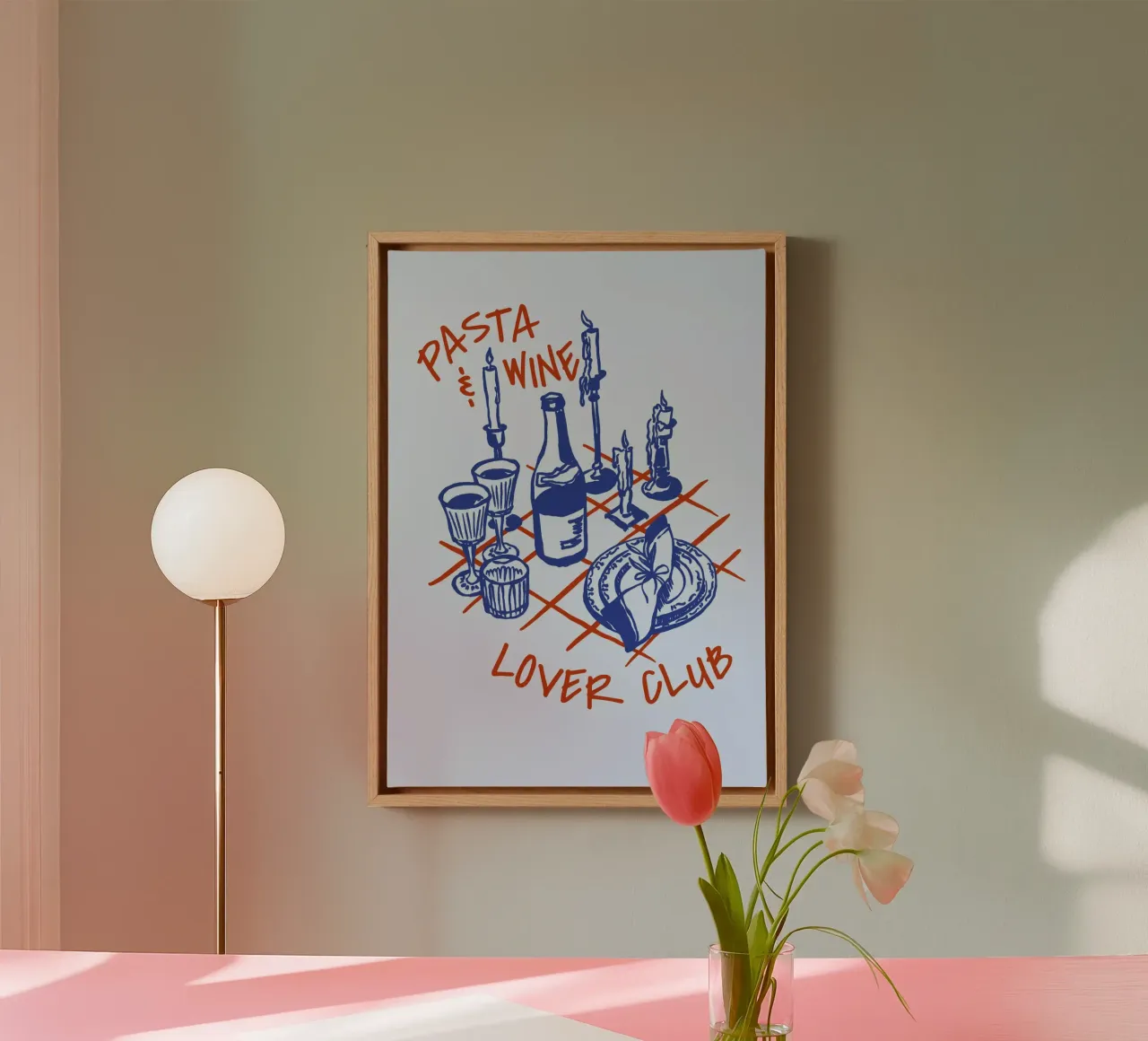 Boho Food 18 Pasta and Wine canvas met Baklijst van Boho Print Collection