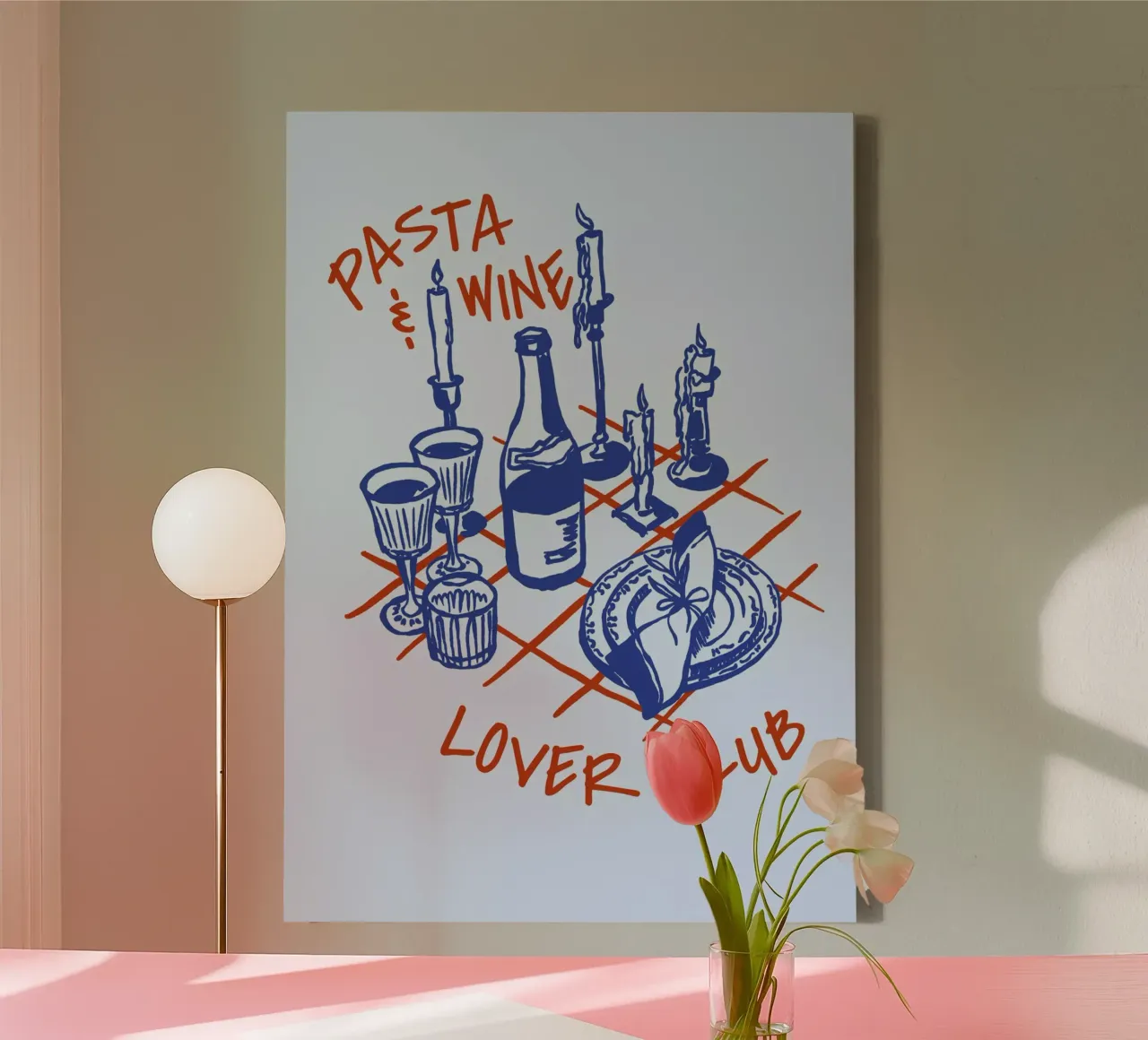Boho Food 18 Pasta and Wine canvas met Baklijst van Boho Print Collection