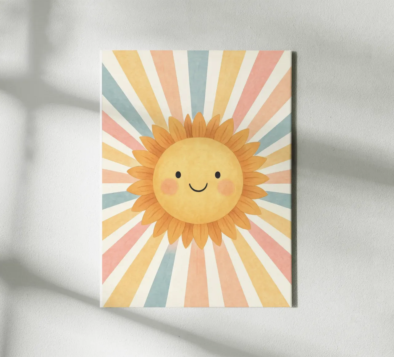 Lachende Zonnebloem Regenboog Stralen Schattige Zon Boho Kinderkamer canvas van GentleEchoes Dreamlight