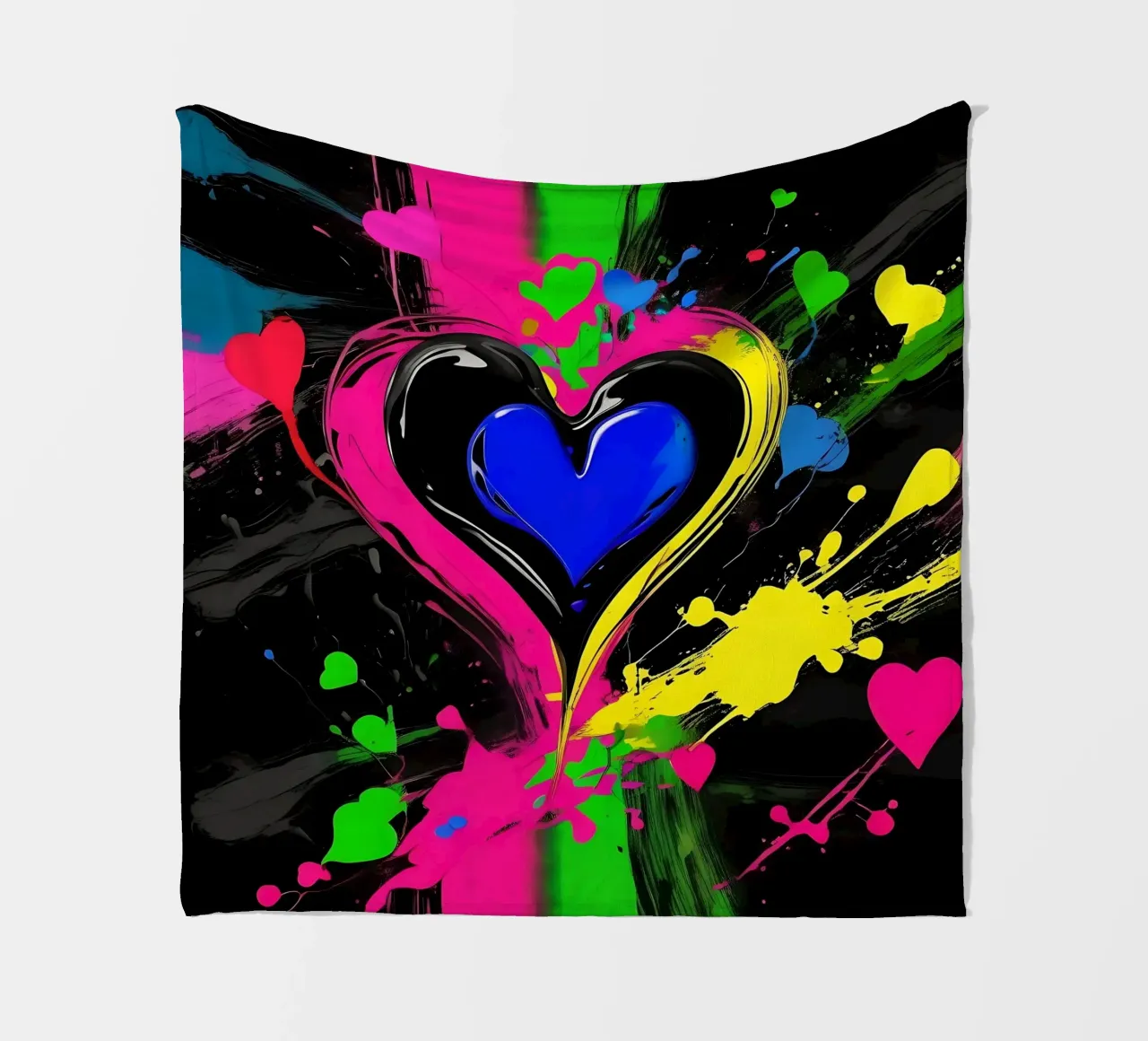 Blobs of colour with hearts_colourful fleece blanket by Farbträume
