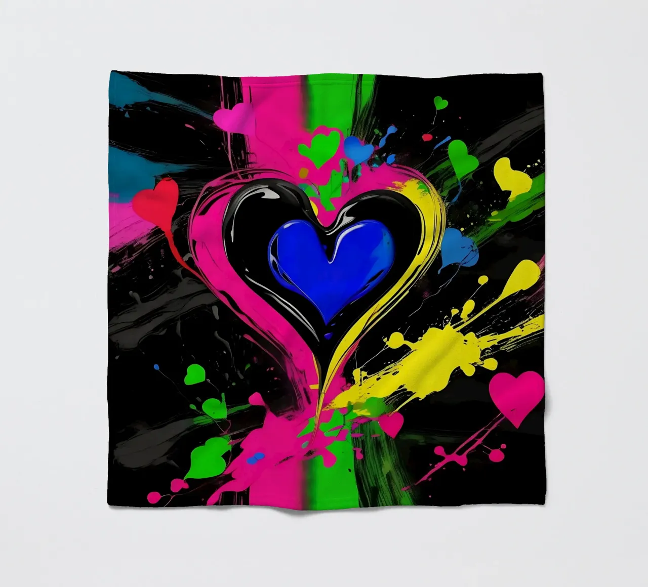 Blobs of colour with hearts_colourful fleece blanket by Farbträume