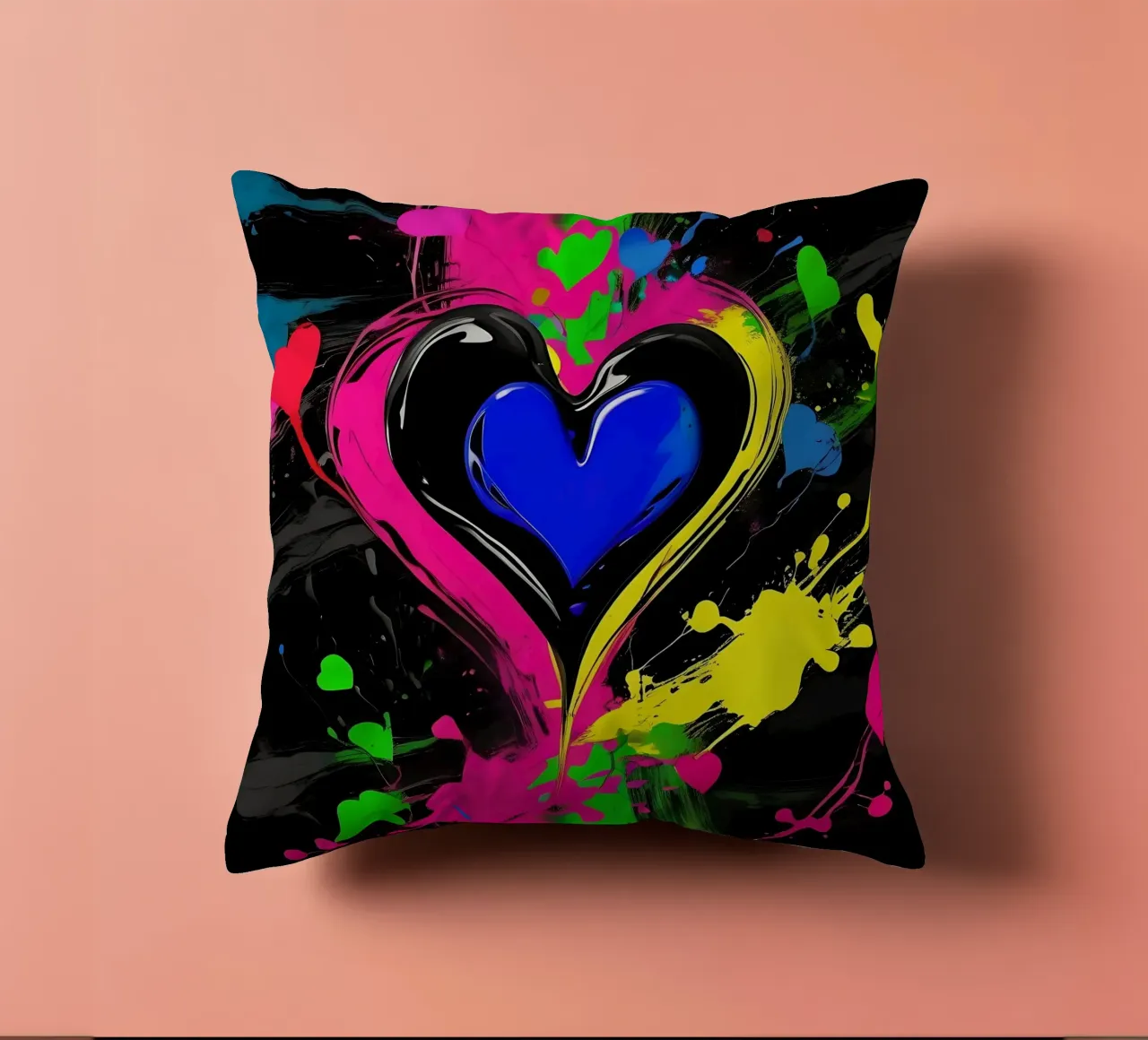 Blobs of colour with hearts_colourful decorative cushion by Farbträume