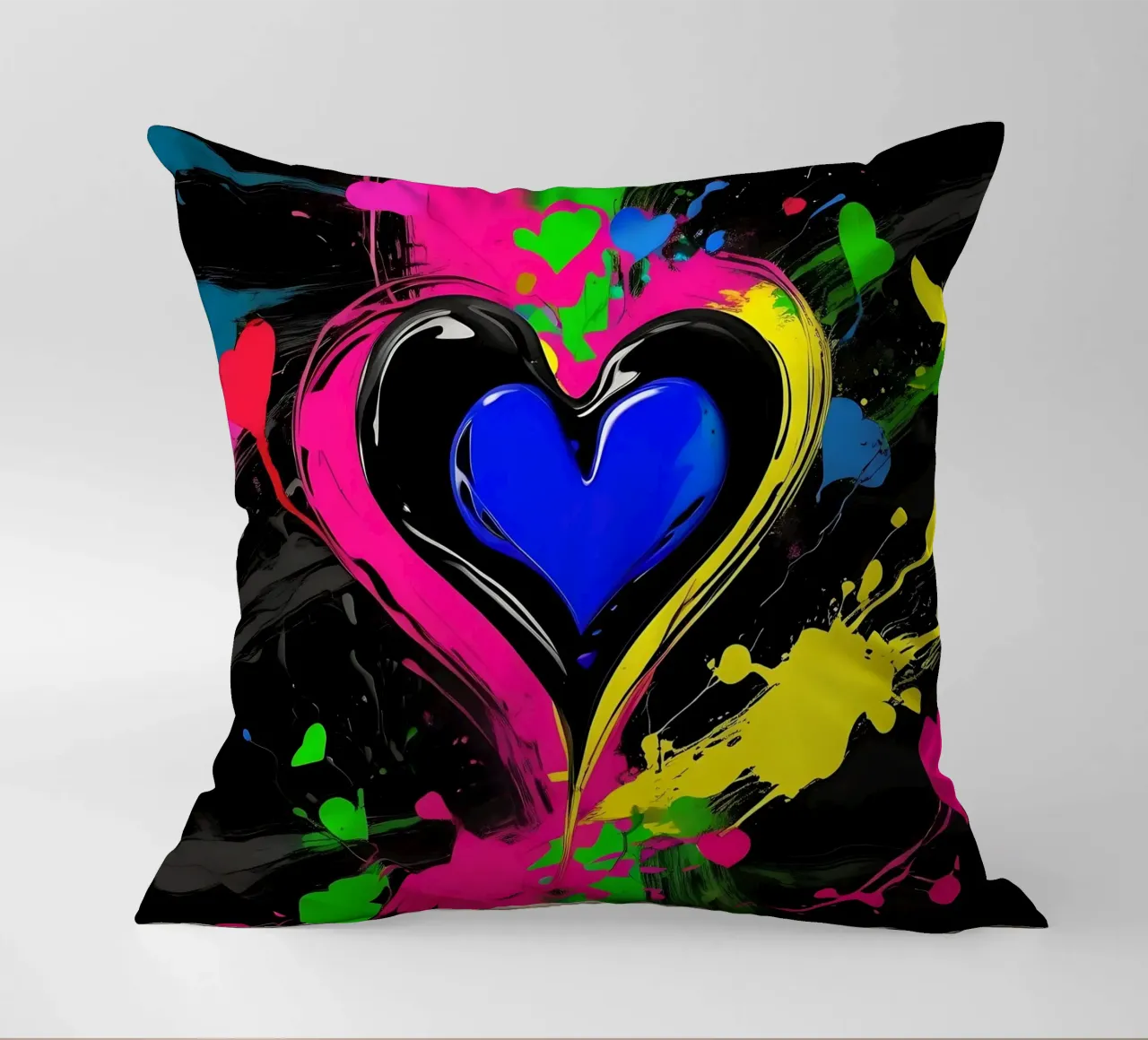 Blobs of colour with hearts_colourful decorative cushion by Farbträume