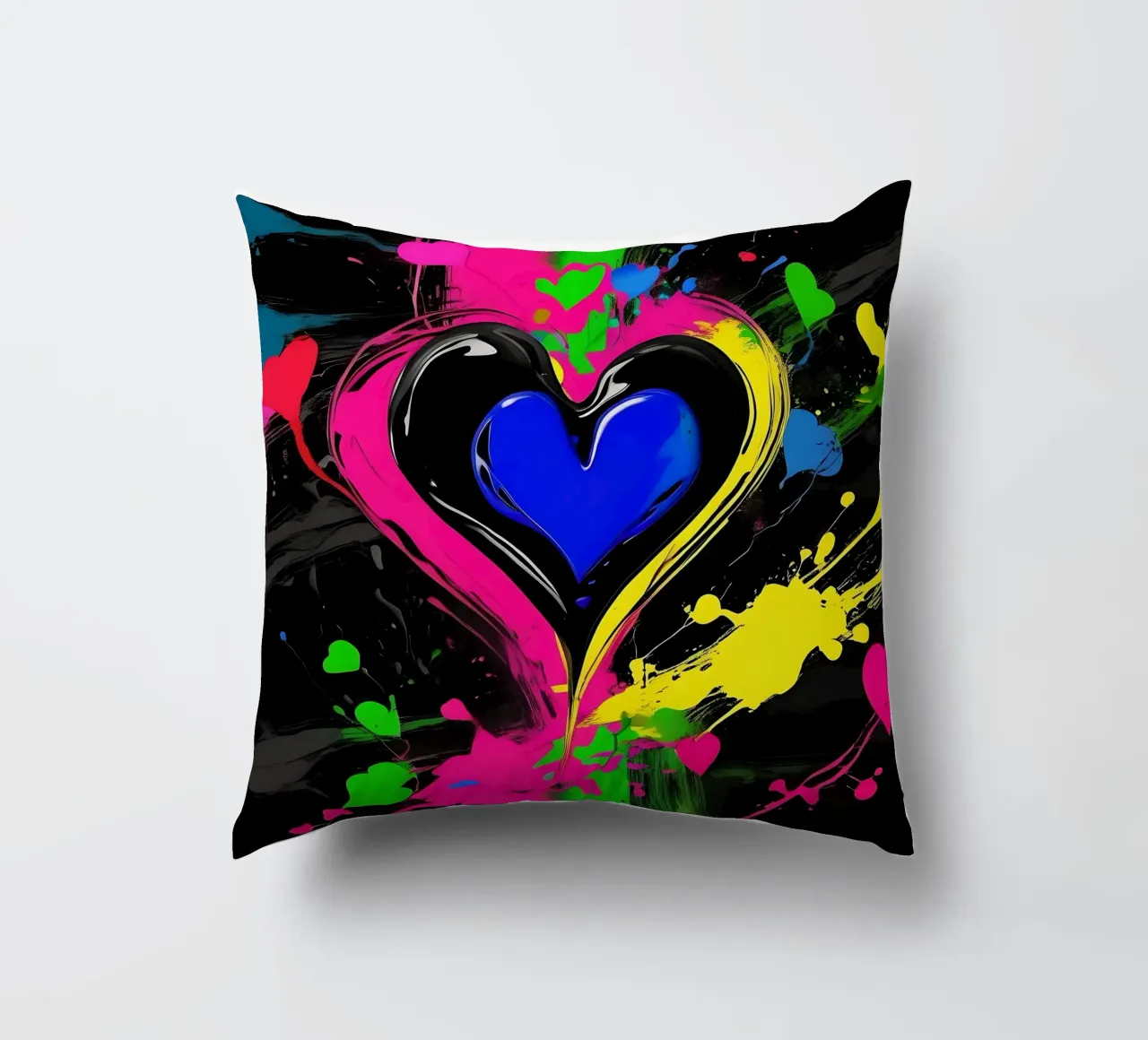 Blobs of colour with hearts_colourful decorative cushion by Farbträume