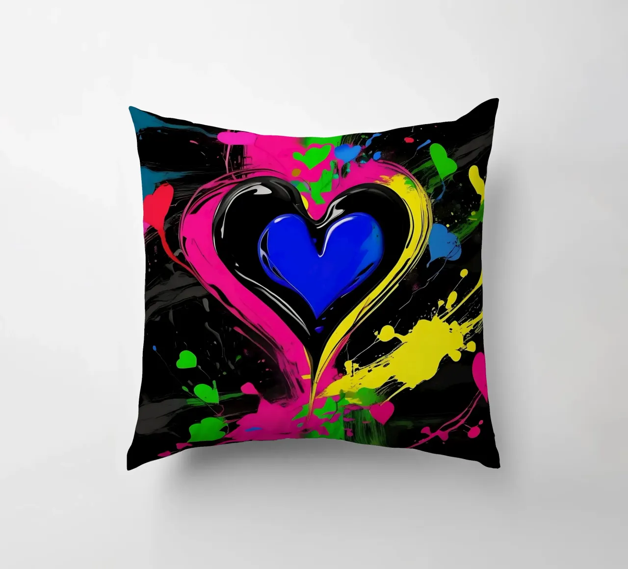 Blobs of colour with hearts_colourful decorative cushion by Farbträume