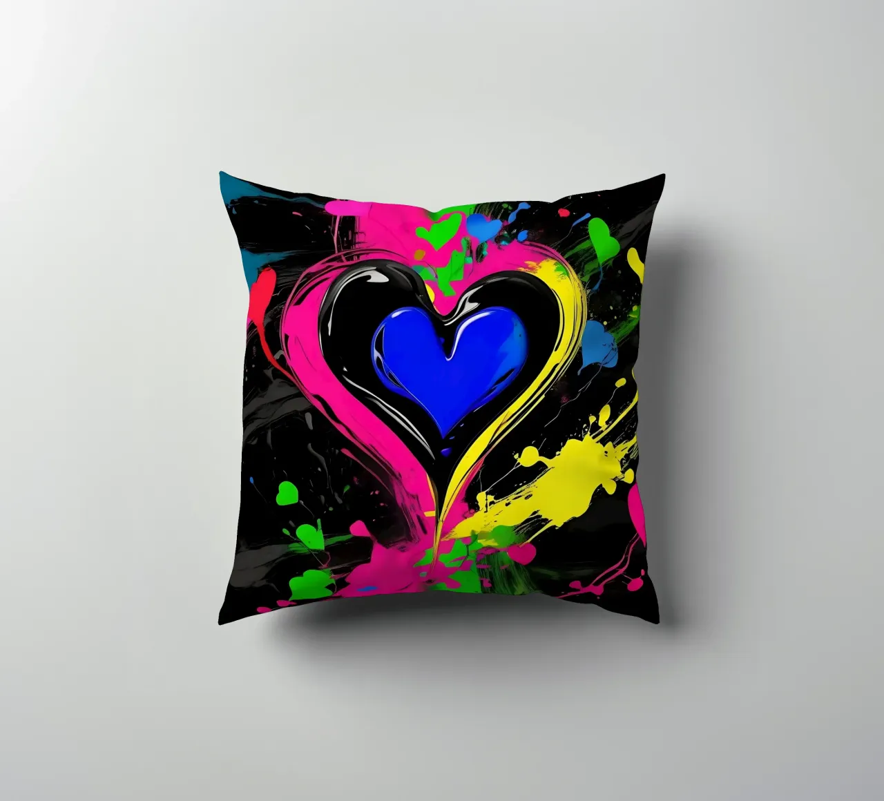 Blobs of colour with hearts_colourful decorative cushion by Farbträume