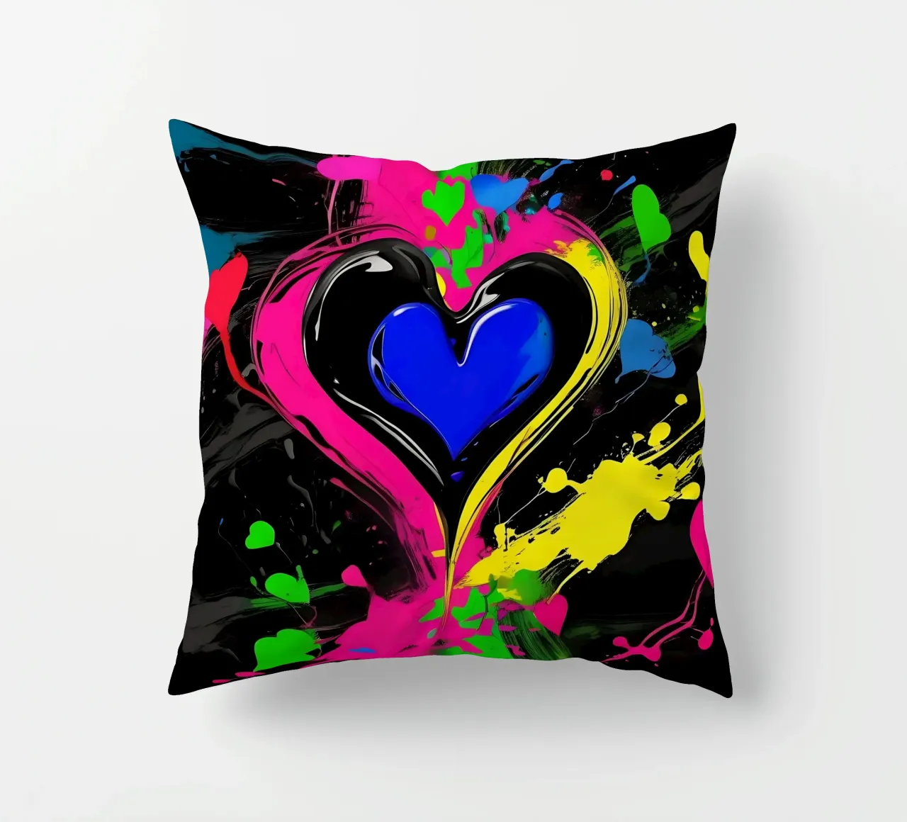 Blobs of colour with hearts_colourful decorative cushion by Farbträume
