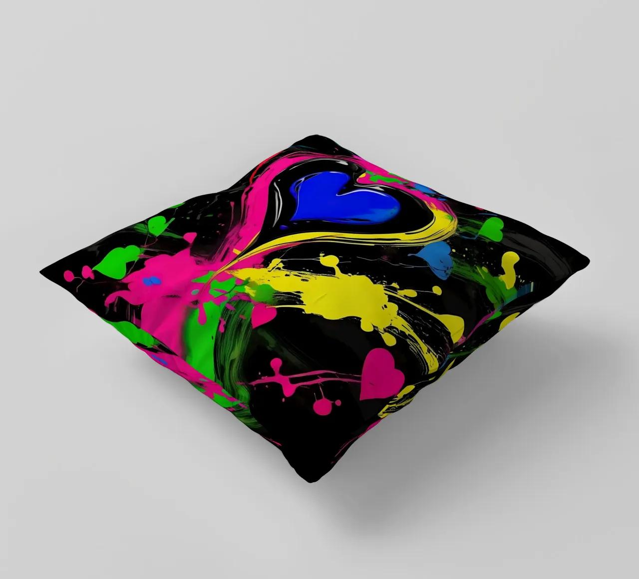 Blobs of colour with hearts_colourful decorative cushion by Farbträume