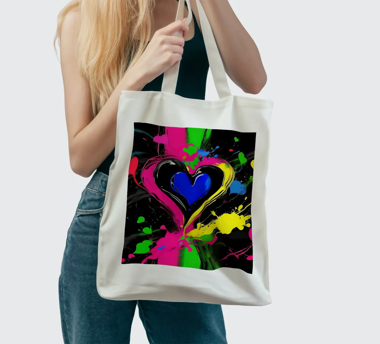 Blobs of colour with hearts_colourful tote bag by Farbträume