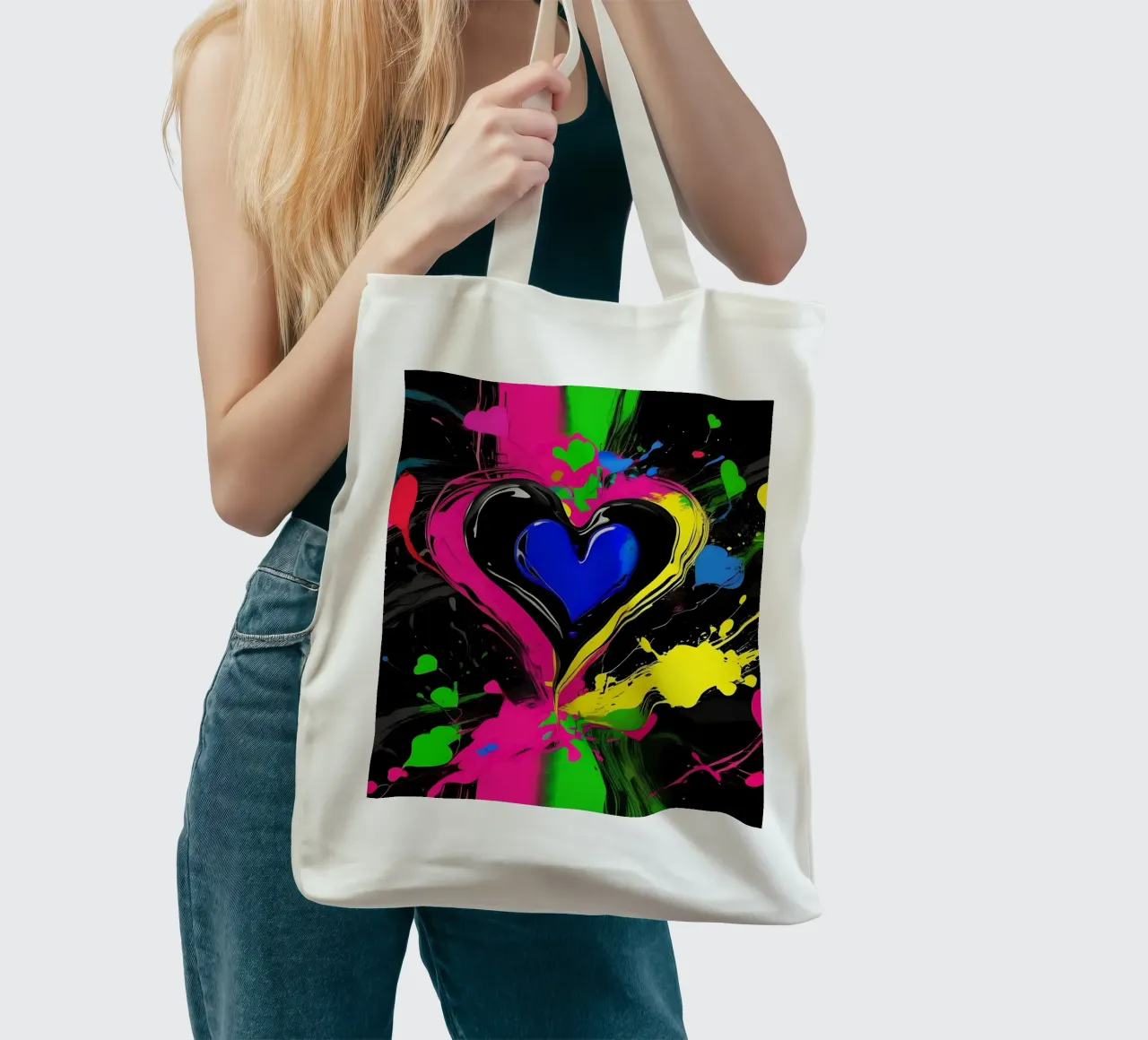 Blobs of colour with hearts_colourful tote bag by Farbträume