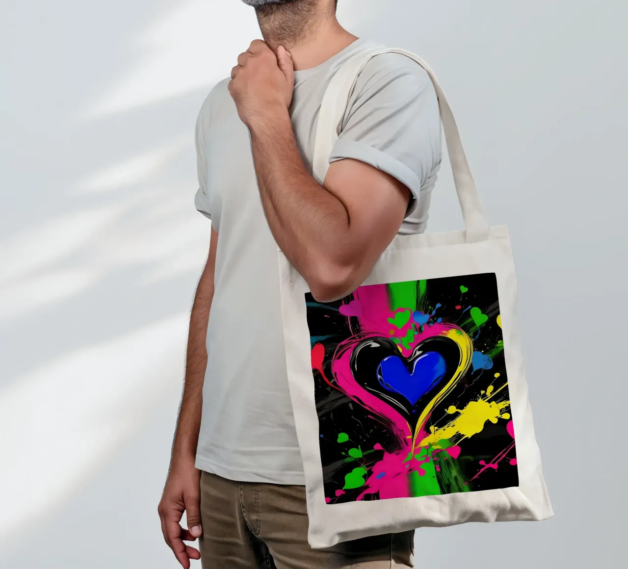 Blobs of colour with hearts_colourful tote bag by Farbträume