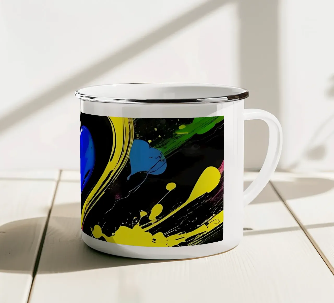 Gocce di colore con cuori_colorati tazza in smalto da Farbträume