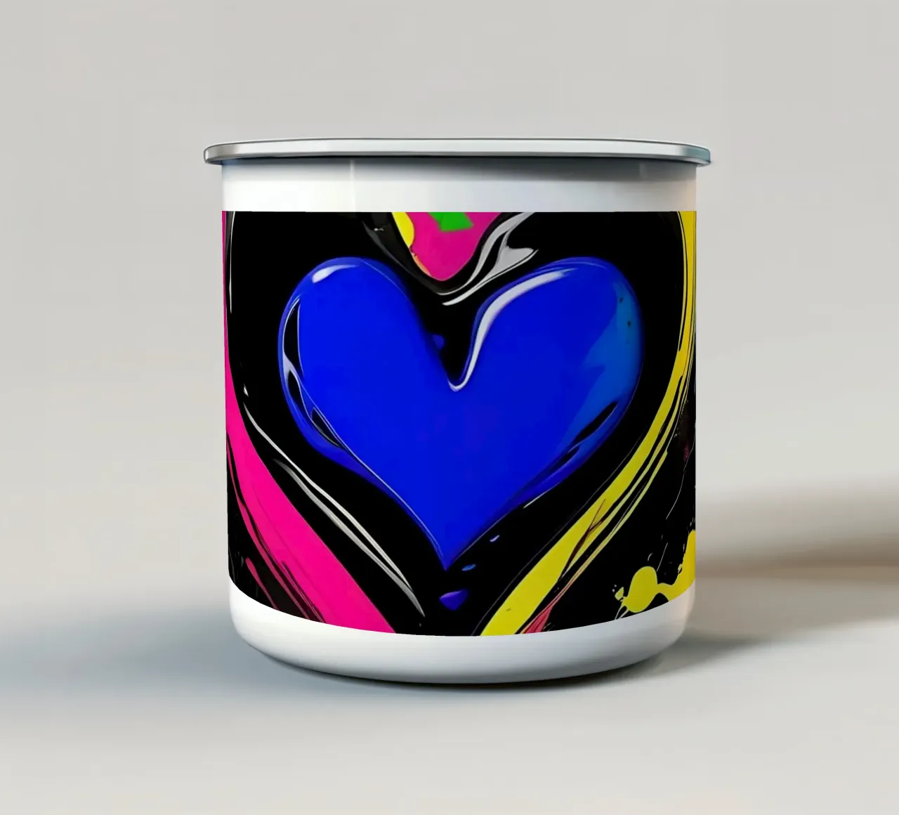 Gocce di colore con cuori_colorati tazza in smalto da Farbträume