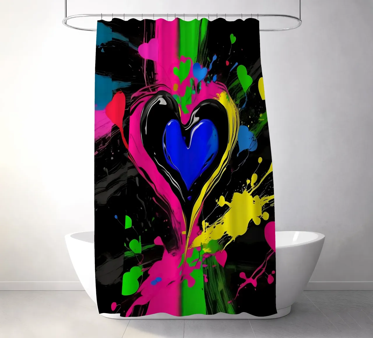 Blobs of colour with hearts_colourful shower curtain by Farbträume