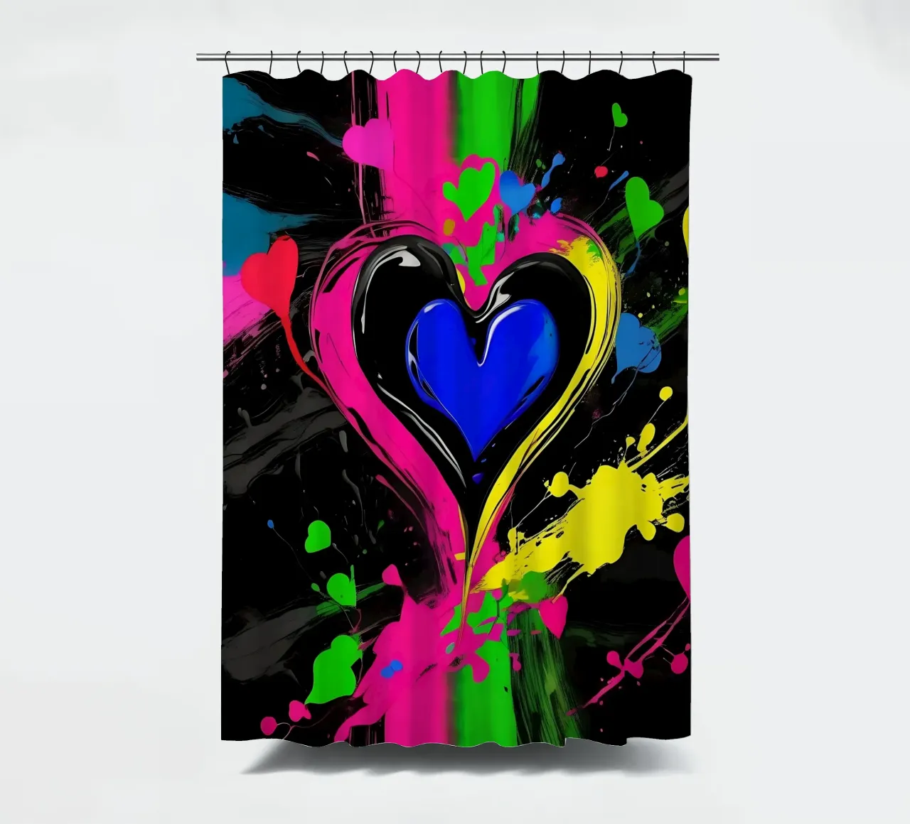 Blobs of colour with hearts_colourful shower curtain by Farbträume
