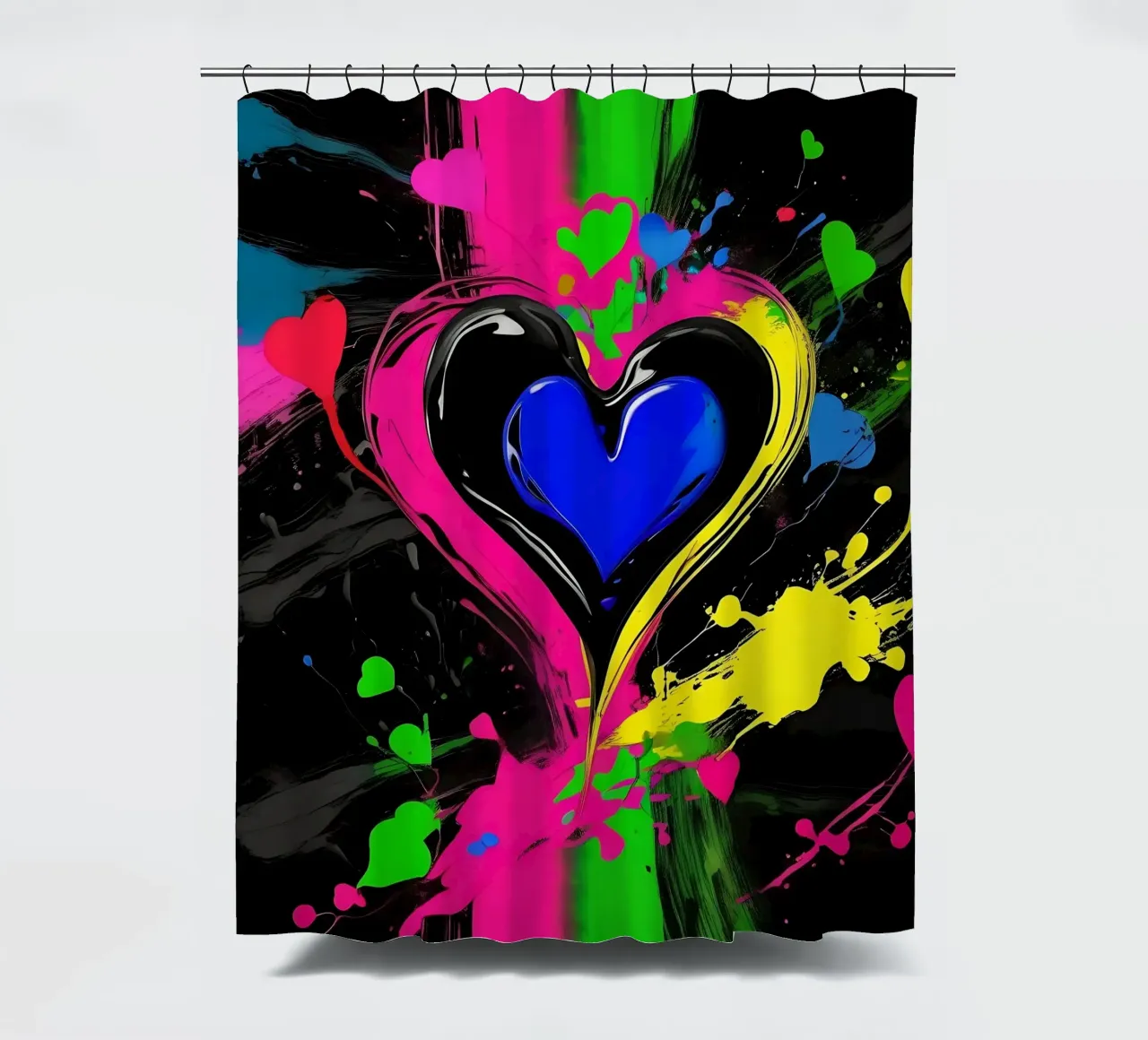 Blobs of colour with hearts_colourful shower curtain by Farbträume
