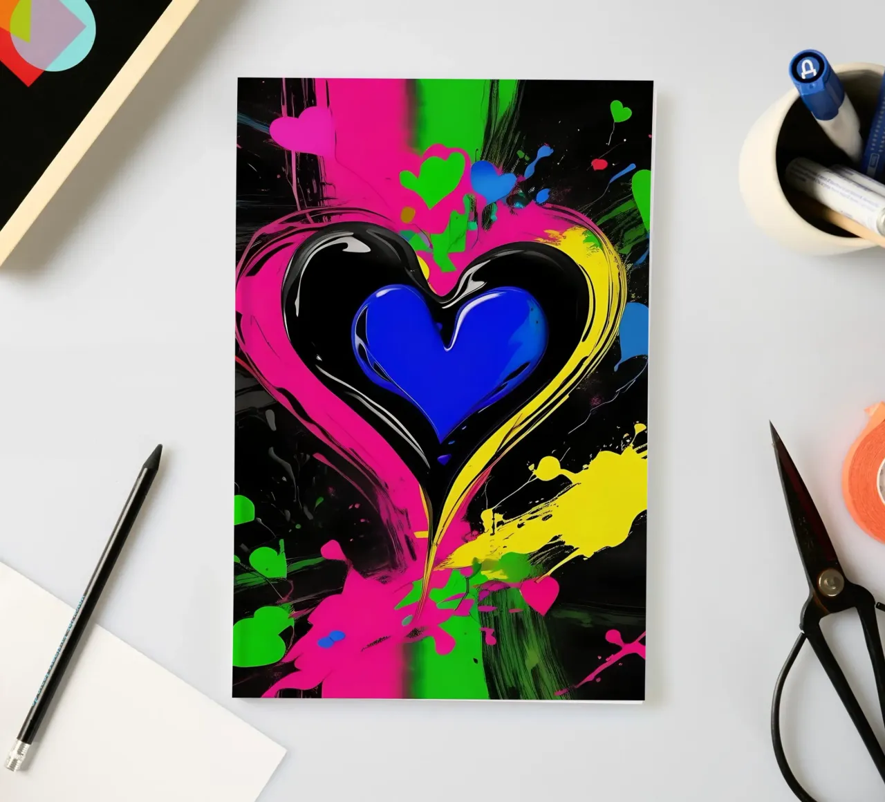 Blobs of colour with hearts_colourful notebook by Farbträume