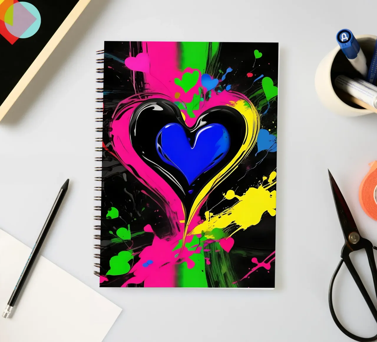 Blobs of colour with hearts_colourful spiral notebook by Farbträume