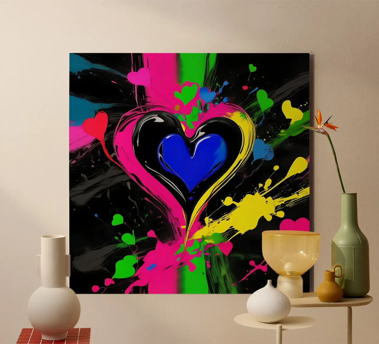 Blobs of colour with hearts_colourful alu-dibond by Farbträume