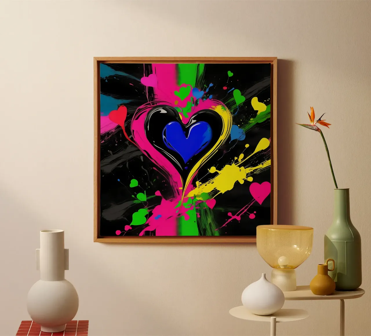 Blobs of colour with hearts_colourful canvas by Farbträume