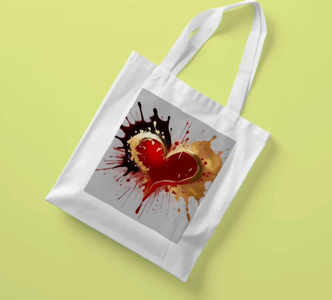 Cuore blob colorato in nero, rosso, oro_1 borsa in juta da Farbträume