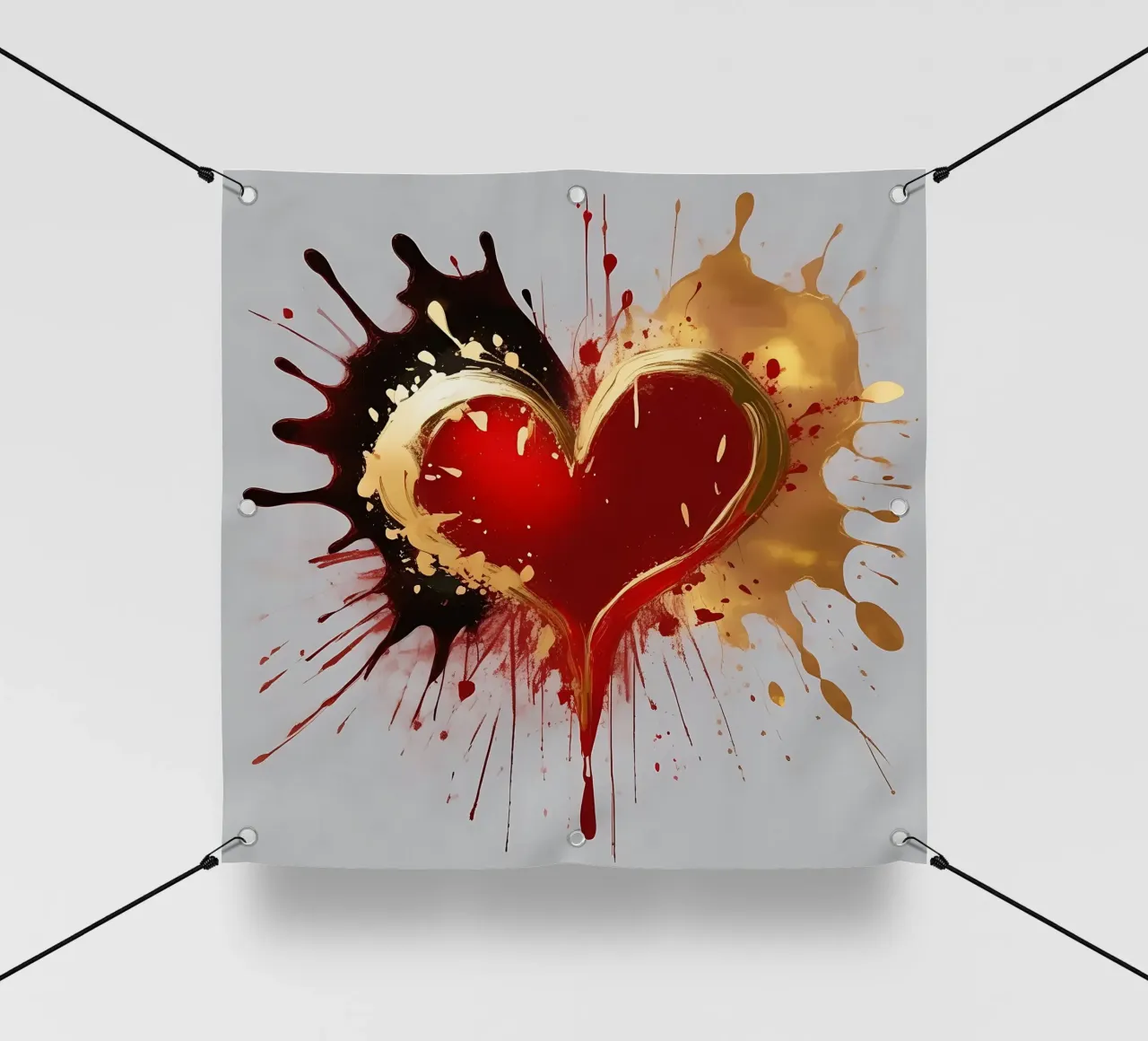 Cuore blob colorato in nero, rosso, oro_1 telo in pvc da Farbträume