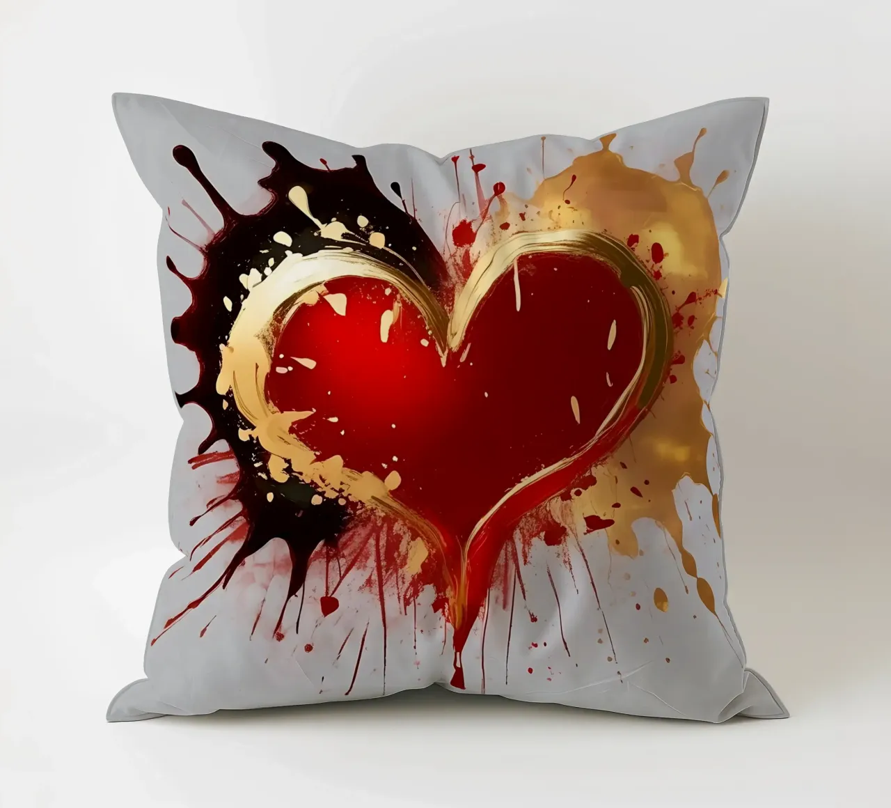 Cuore blob colorato in nero, rosso, oro_1 cuscino da Farbträume