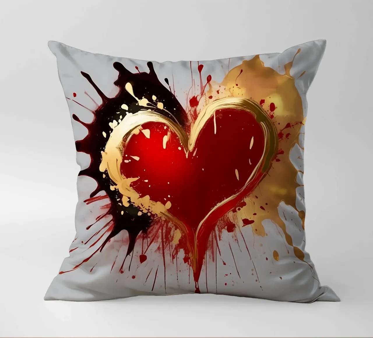 Cuore blob colorato in nero, rosso, oro_1 cuscino da Farbträume