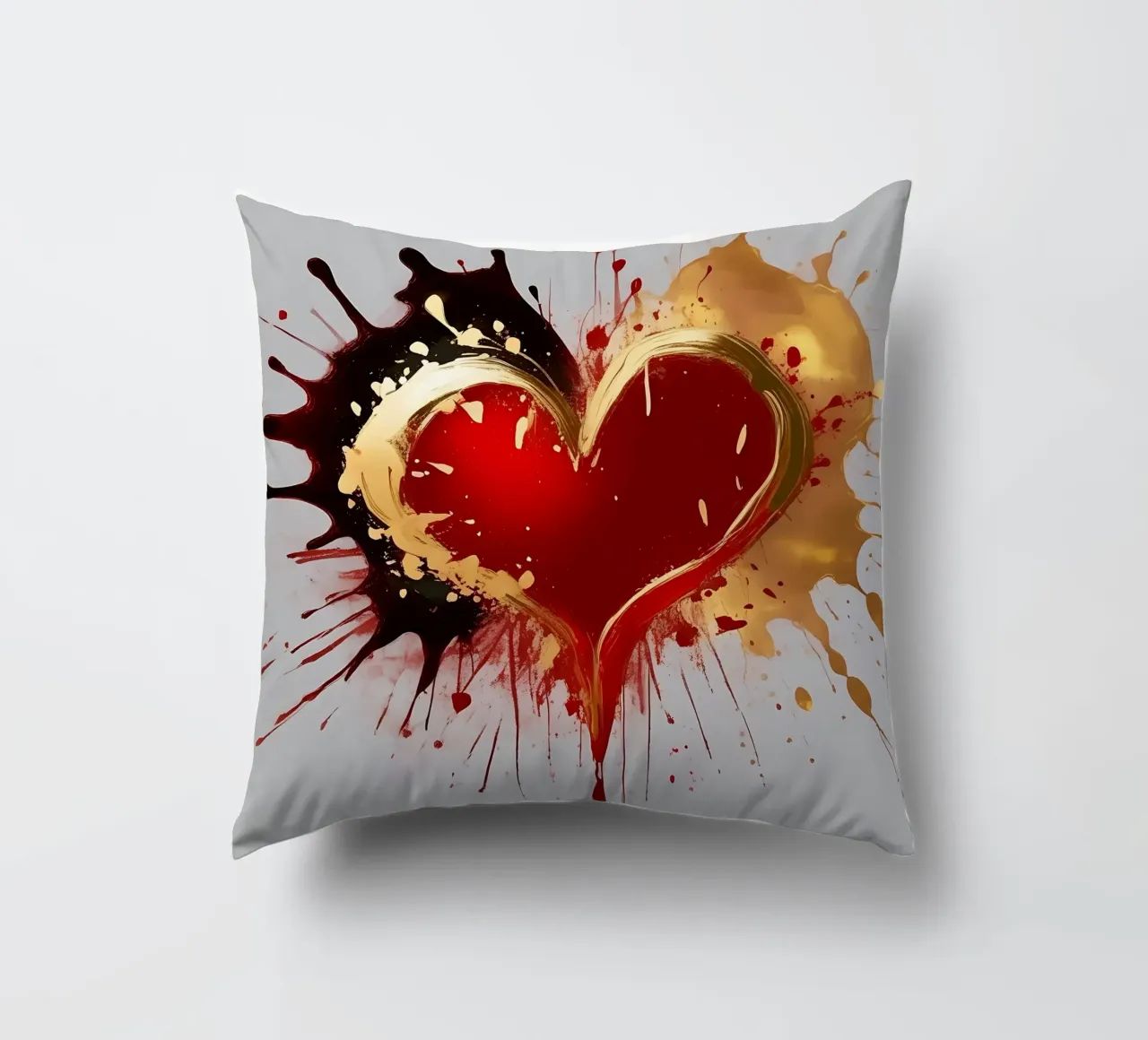 Cuore blob colorato in nero, rosso, oro_1 cuscino da Farbträume